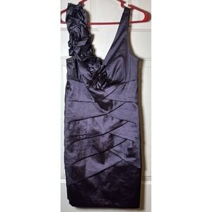 XSCAPE Purple One Shoulder Dress Womens 12 Cocktail Ruched Rosette Made USA